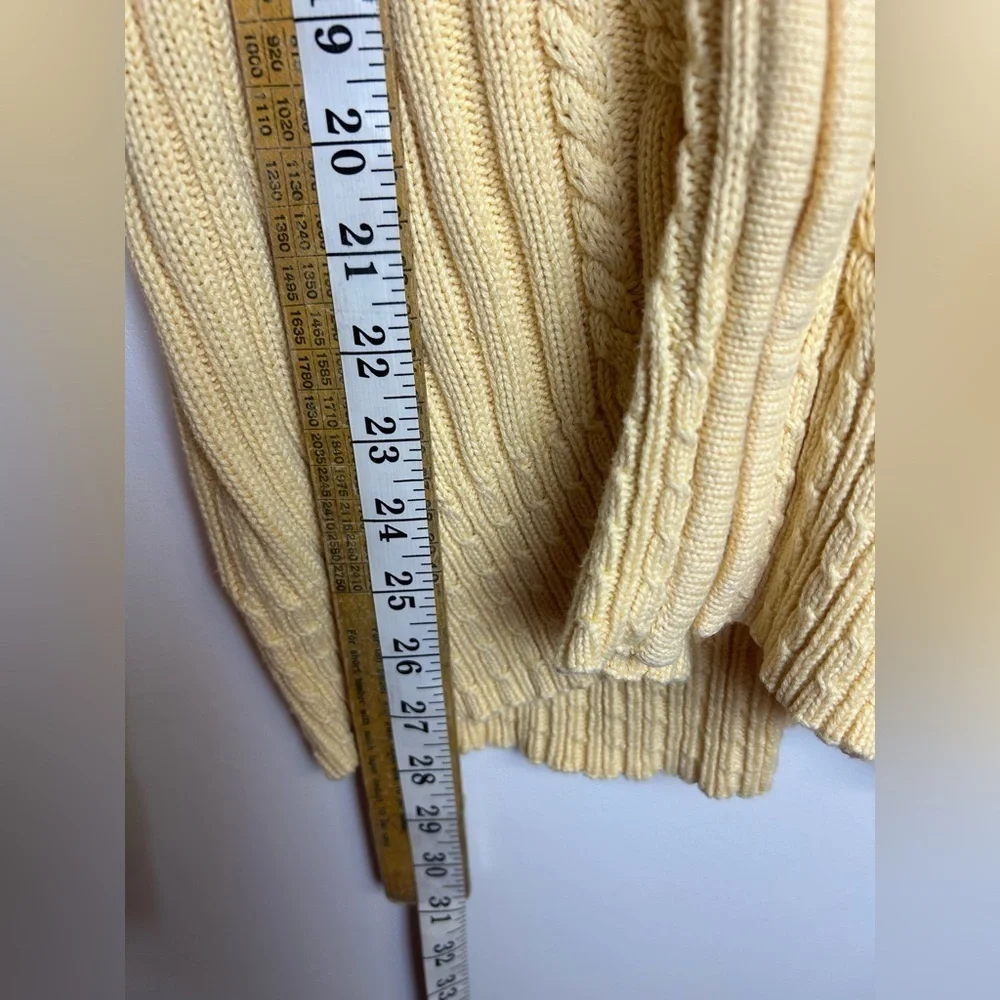 Lads end Cable knit Full Zip Hoodie Yellow Butter‎ Size L old Money Vintage